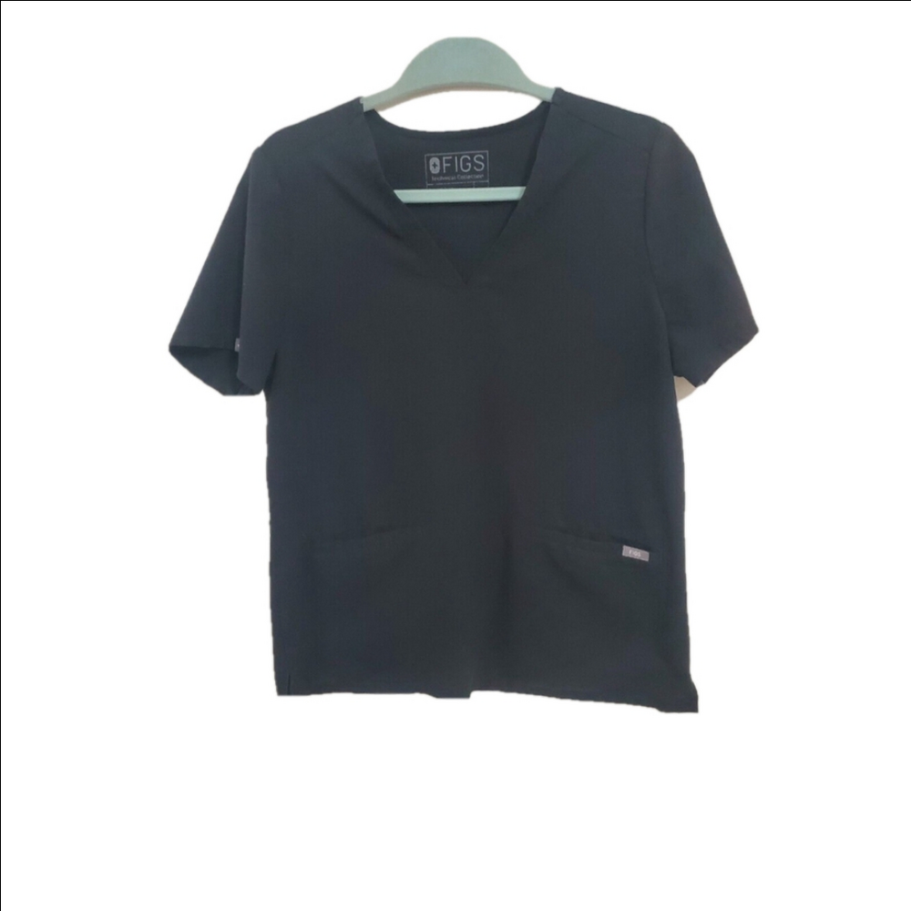 Figs Technial Collection.Black Short Sleeve Ladies Scrub Top/Pockets. Size Med